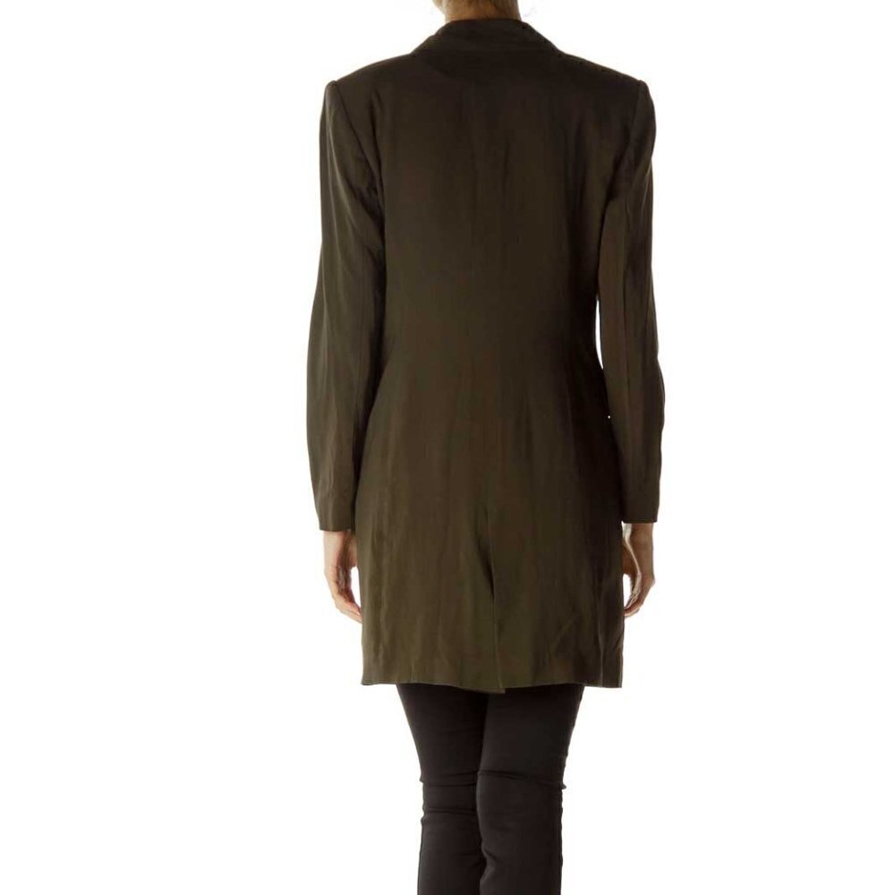 Adrienne Vittadini Brown Long Buttoned Jacket w/ Pockets - Picture 2 of 3